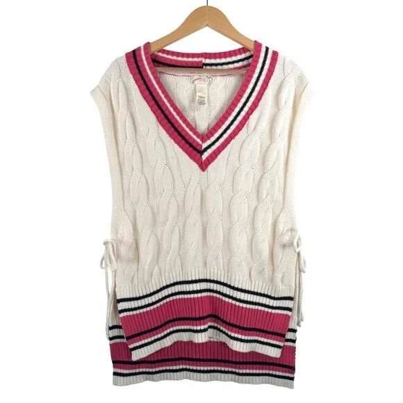 Free People Coastal prep Poncho oversized vest preppy sz‎ OS - Picture 2 of 7